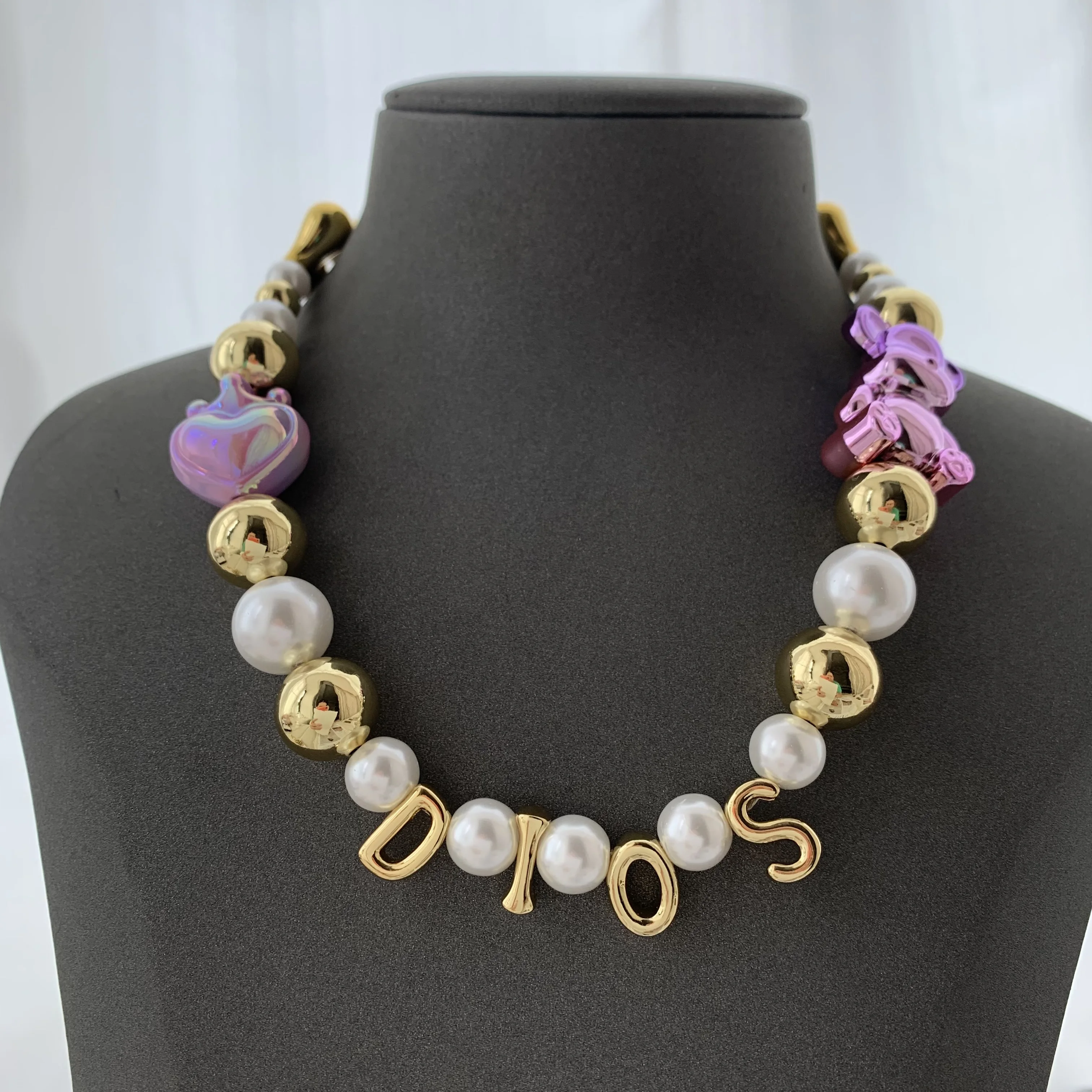 LS-L3617 Gorgeous enamel Fe necklaces God religious Dios necklace women men resin charms freshwater pearl necklace