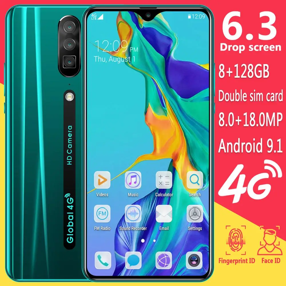 
Hot unlocked RINO 4G LTE 6.3inch 3G+64G Smart phone Android 9.0 cell phone with fingerprint face ID 