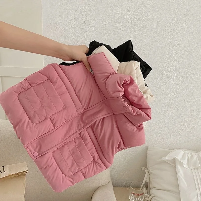 Yiwu Ruidian 2024 New Winter Children Coat Stand Collar Down Cotton Vest Fashion Girl Trendy Coats Winter Bubble Vest Wholesale