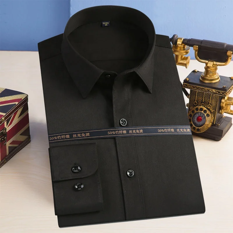 Сделано в Китае, лучшее качество, сплошной цвет, бамбуковое волокно, хлопок, полный рукав, Офисная деловая мужская рубашка