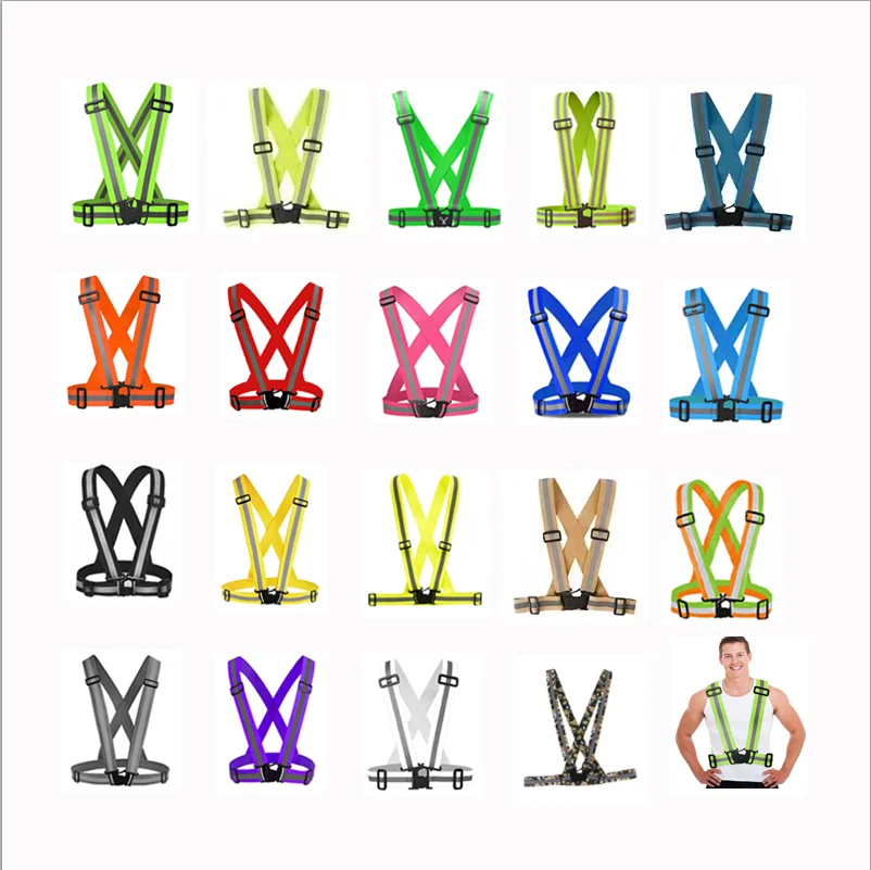 high visible elastic adjustable polyester reflective body strap tape vest belt for motorcycle bicycle safety running in the dark
