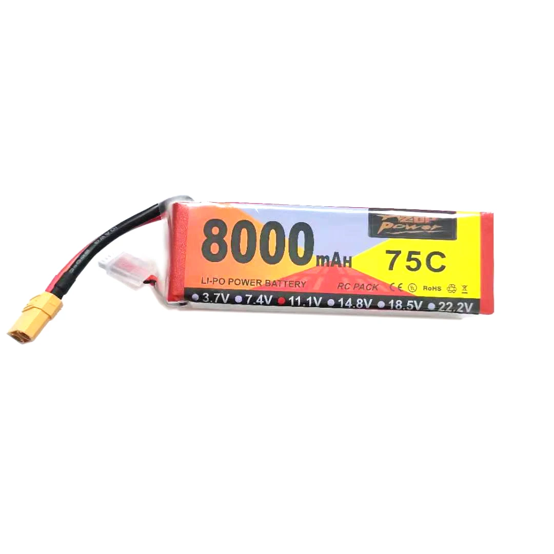 75C High Discharge rate 11.1V 8000mAh lithium polymer RC drone battery with XT90 Connector for high power FPV drone