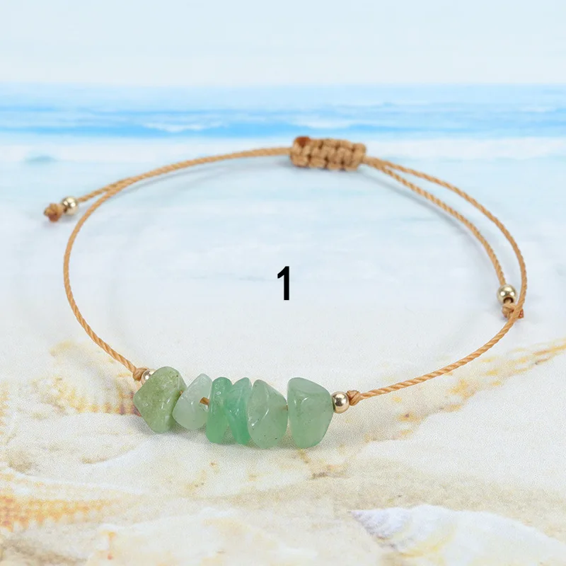 Hot Selling Bohemian Beach Irregular Crushed Stones Bracelet Summer Handmade Wax thread Woven bracelets