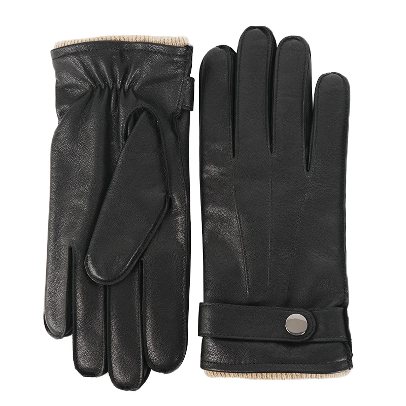 Winter Wool Lined Black Touchscreen Texting Gloves Aniline Sheepskin Goatskin Leather Driving Gloves For Men
