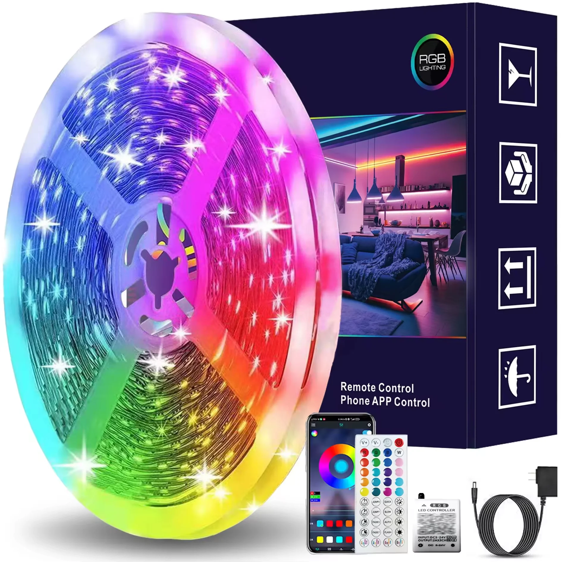 Маленькая коробка, дешевая доставка, гибкая светодиодная лента RGB, комплект для синхронизации музыки, приложение, пульт дистанционного управления, украшение для спальни, светодиодная лента