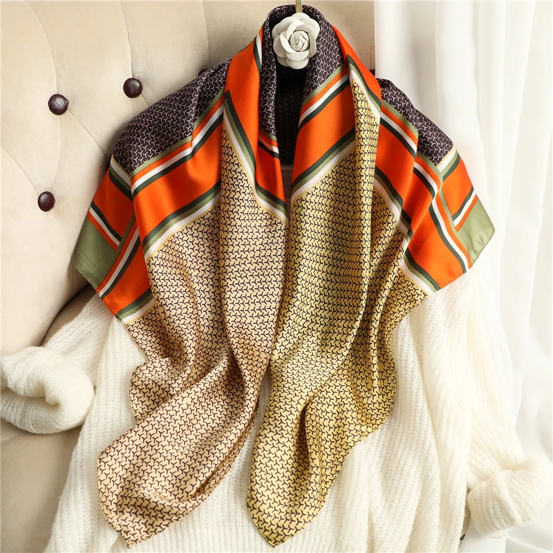 2021 new 90*90cm Summer Women Silk Scarves Square Scarf Ladies Luxury Brand beach soft Shawl Bandanna Large Hijab muffler