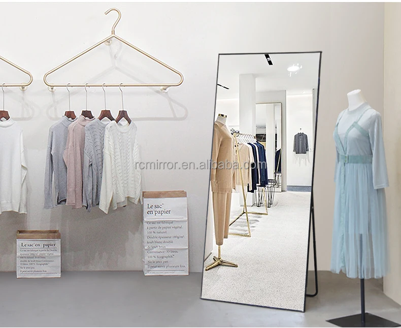 Wall Mount 55x165cm Rectangular Black Frame Mirror for Bathroom-Vertical&Horizontal Hang Ideal for Bedroom-Bathroom-Living Room