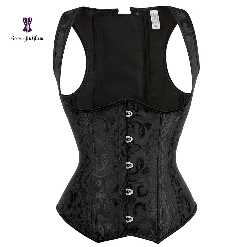 close-fitting laced medieval jacket Corset Solid Black Slim Down Figure Bustier Plus Size Waist Cincher Garment Top