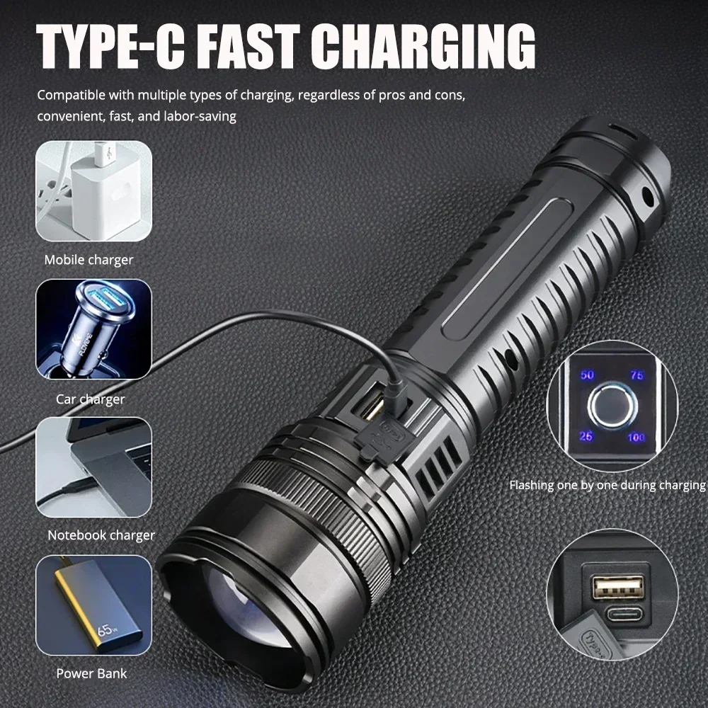 Long Usb Rechargeable Zoom Lanterna Super Bright 100000 Lumens Waterproof Flashlights Torches