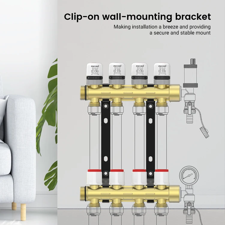 Brass floor heating radiant heat manifold with ball valve and flow meter 8ways