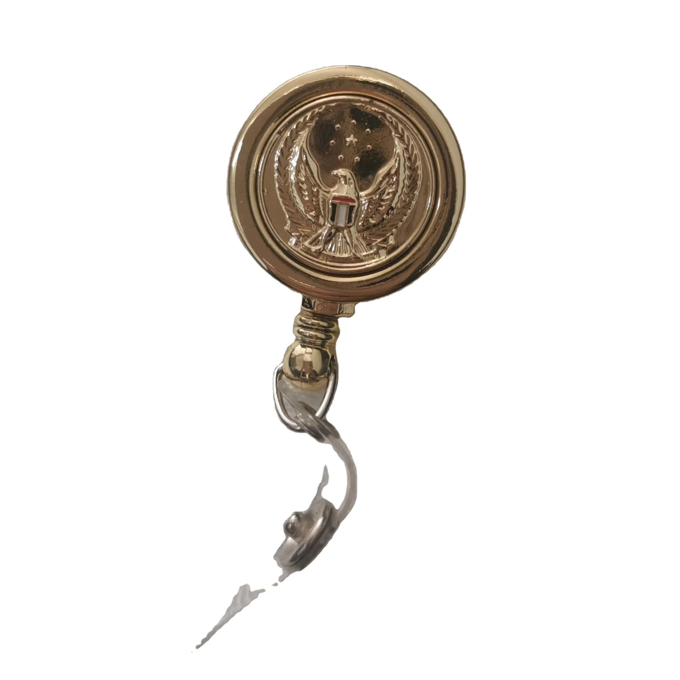 Customized LOGO Gold Retractable Badge Reel Dubai Metal ID Badge Key Card Name Tag Holders Reels with Rotation Belt Clip