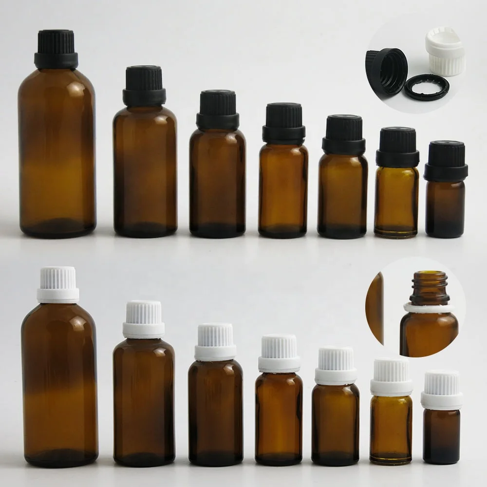 Empty 5ml 10ml 15ml 20ml 30ml 50ml100ml Amber Glass Essential Oil Bottle With Childproof Cap