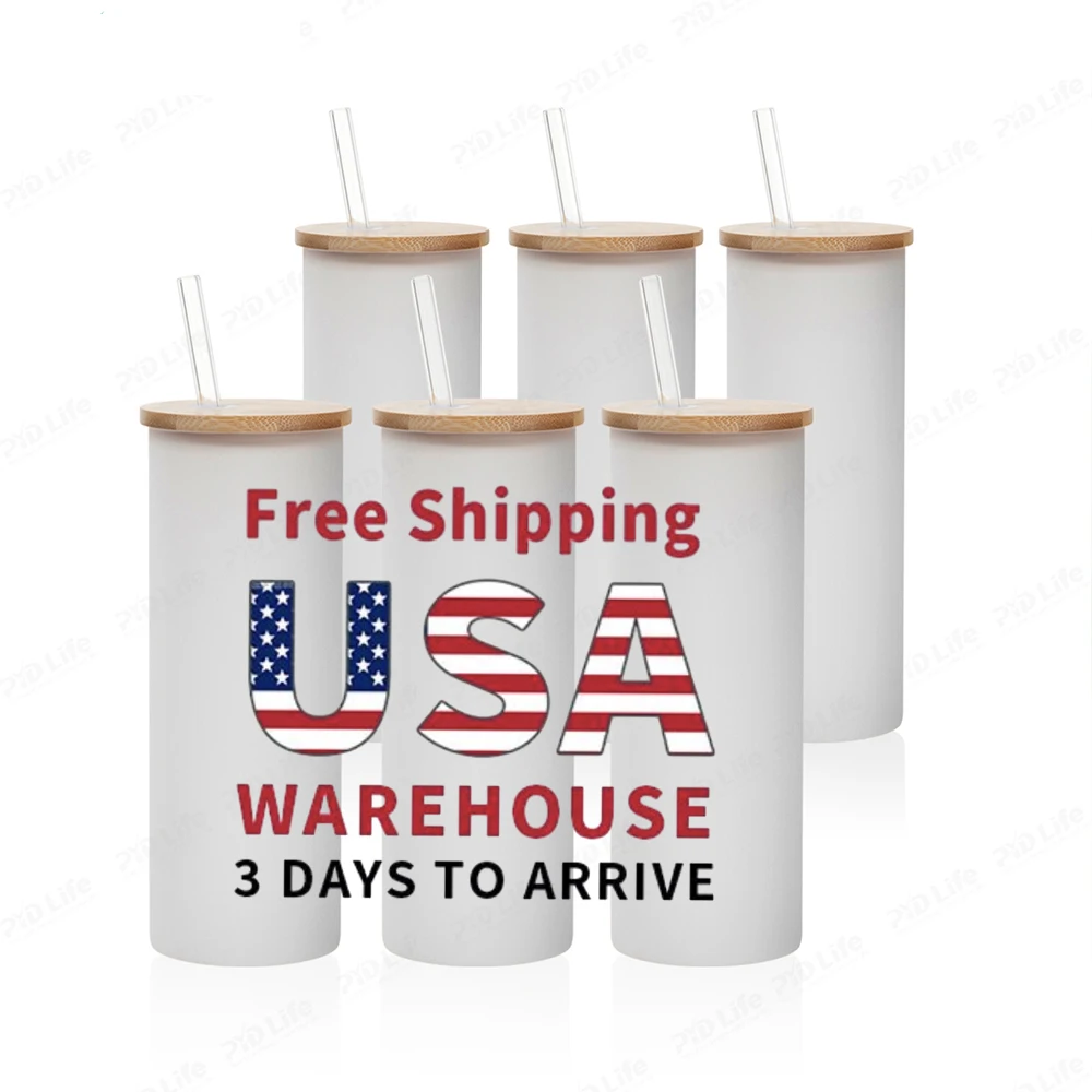 Склад PYD Life USA бесплатная доставка 17 унций 500 мл матовая кружка сублимационная пустая стеклянная стакан с бамбуковой крышкой и соломой