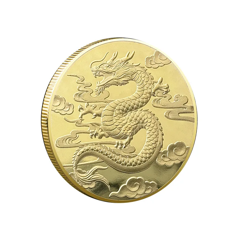 2024  dragon Year of the  Zodiac Commemoration Gold Coin Dragon Head Up Gold Silver Lucky Commemorative Medal Gift Coin