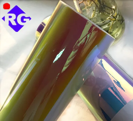 Transparent Self Adhesive Chameleon Rainbow Dichroic Holographic Lamination Film Reflective Sticker For Glass Decoration