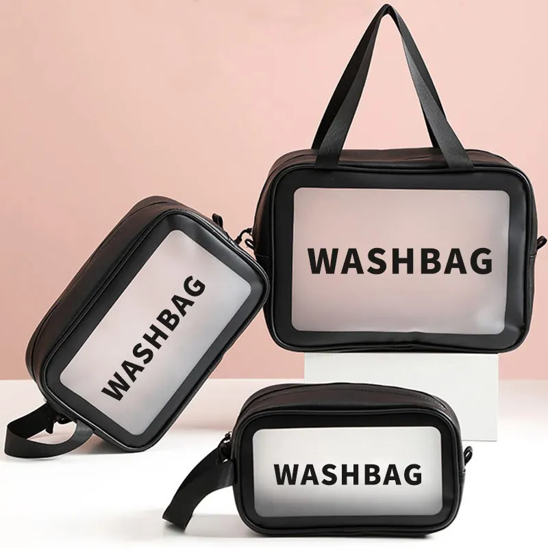 New Travel Clear Pvc Make up Bag Transparent Letter Waterproof Cosmetic Bags for Women