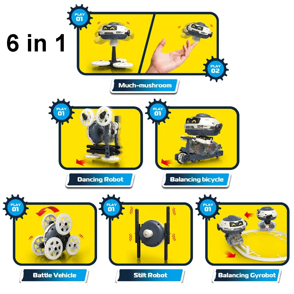 6 in 1 mechanical gyro robot kit kids diy assemble pull rod gear gyroscope robot building blocks STEAM scientific experiment set