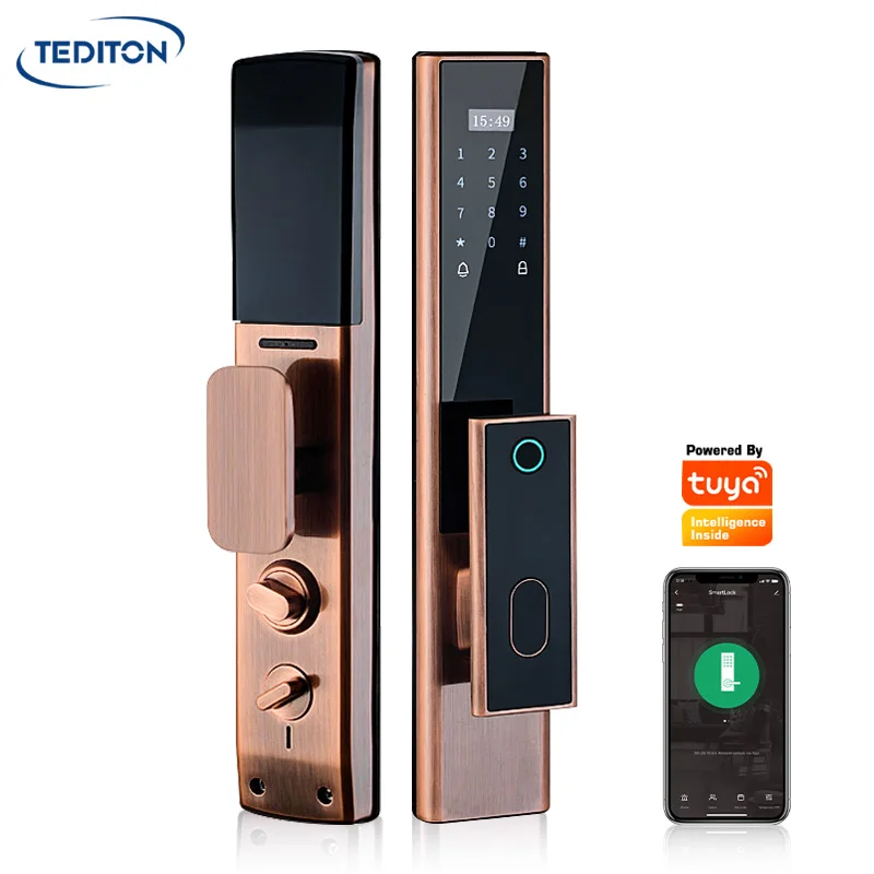 Tediton Fechadura Inteligente Tuya Wifi Fingerprint Digital Door Lock Electronic Lock For Front Door With Camera