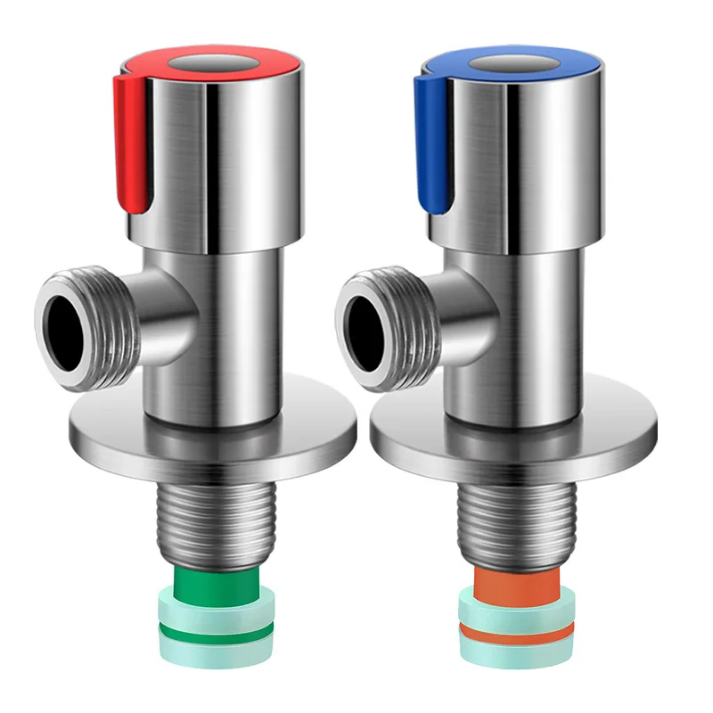 Stainless Steel 304 Red Indicator 360 Degree Rotation Thickened Polished Water Valve Angle Valve