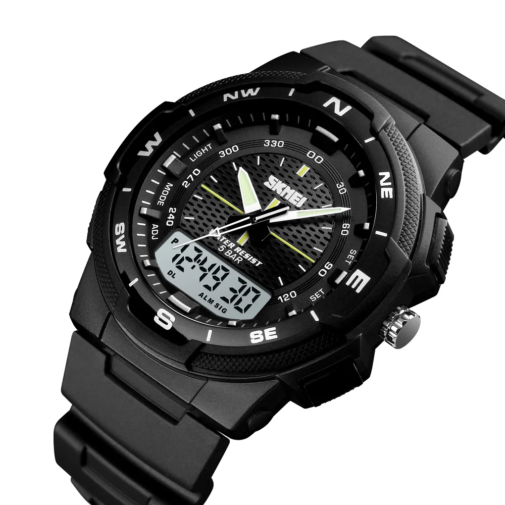 SKMEI 1454 Quartz Digital movement Dual Display Men Sports Wristwatches 3 Time Chronograph Male Clock relojes para