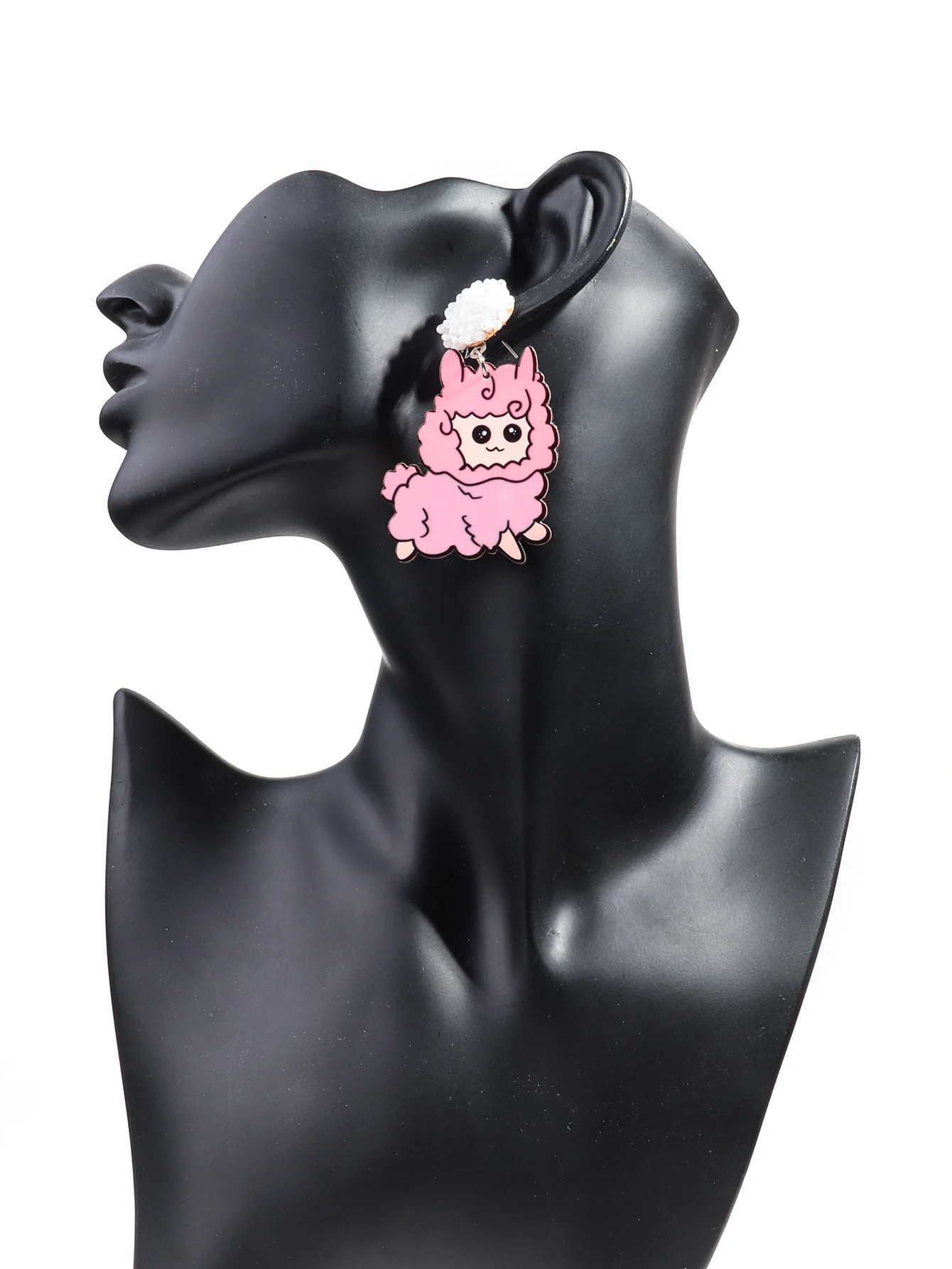New Boho White Rice Beads Handmade Jewelry Anime Cartoon Sheep Party Gift Cute Pink Lamb Acrylic Drop Earrings for Women Girls