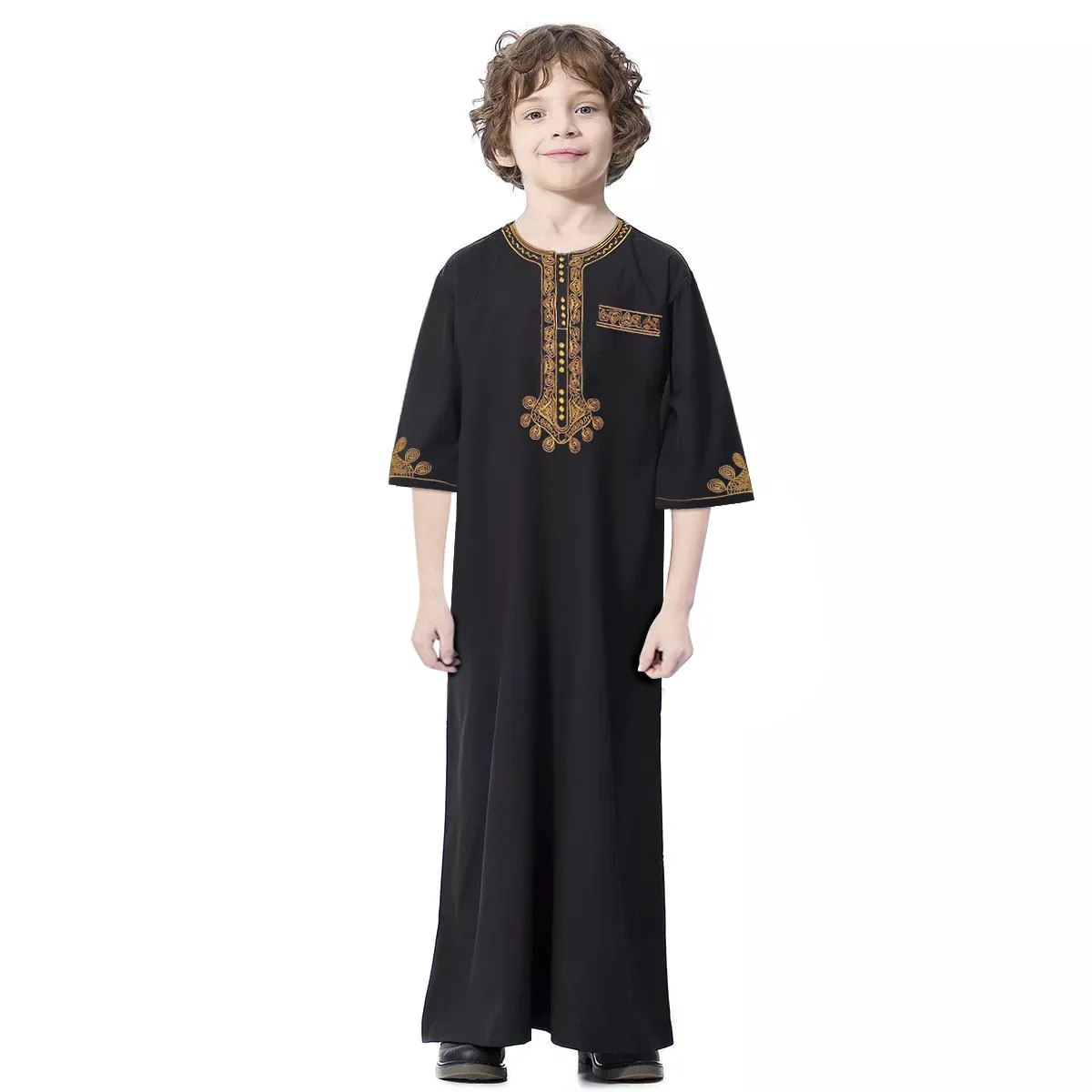 Traditional Islamic Clothing Muslim Boy Thobe Thawb Solid Color Children Abaya Caftan Muslim Thobe For Kids