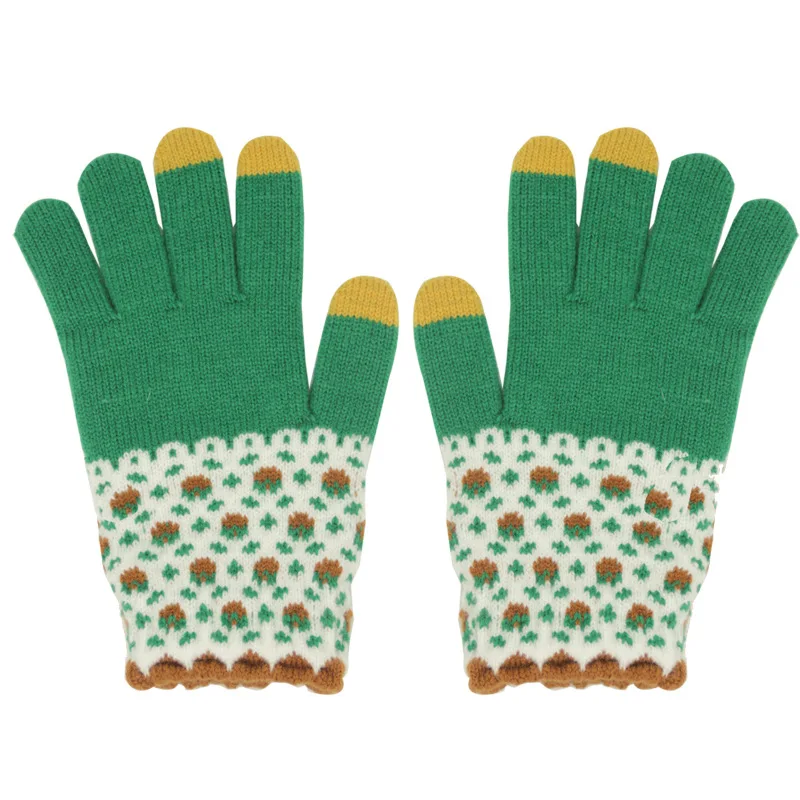 Яркие цветные шерстяные перчатки с флисовой подкладкой, милые толстые уличные теплые перчатки для студентов и велоспорта