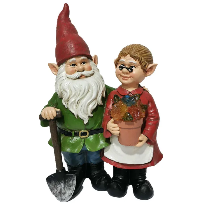 Top Grace Outdoor solar resin flower hat garden gnome with welcome brand