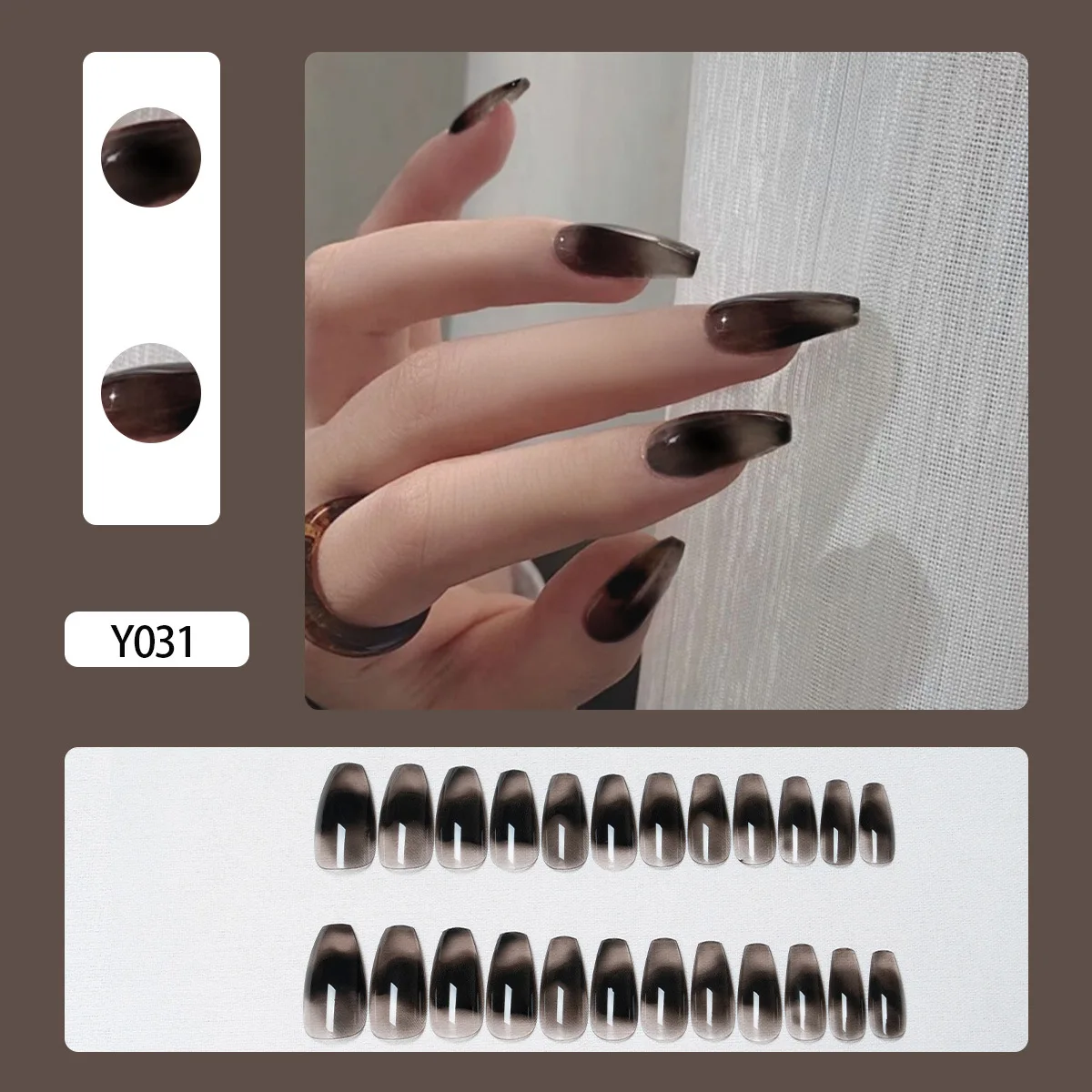 24 pieces/box French ballet actress coffin false nails  black tie-dye  wearable removable nails full coverage