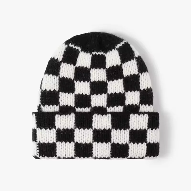 New Arrival Designer Checkered beanie Checkerboard Winter Cap Single Cuff beanie Soft Warm Knitted Beanie Hats
