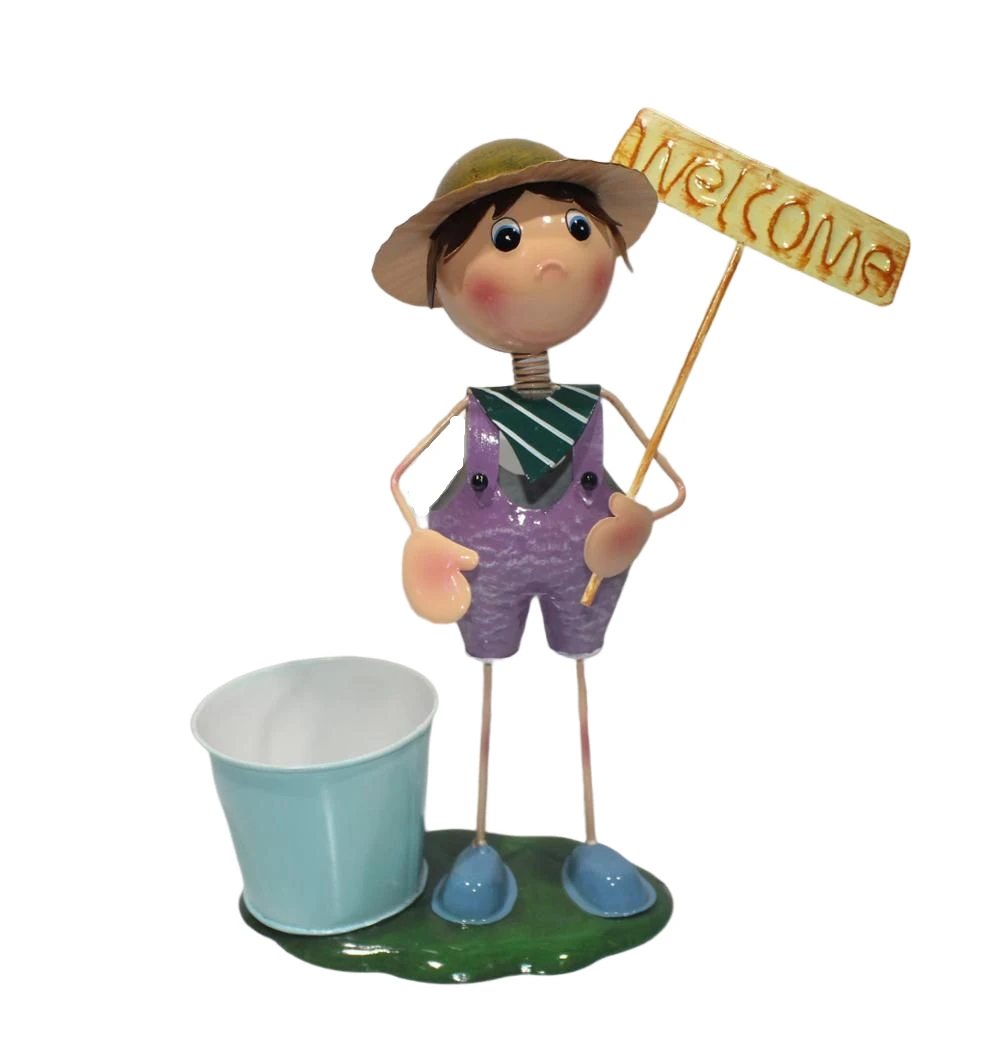 Metal lovely doll unique design iron garden pots planters outdoor planter pots for garden decor