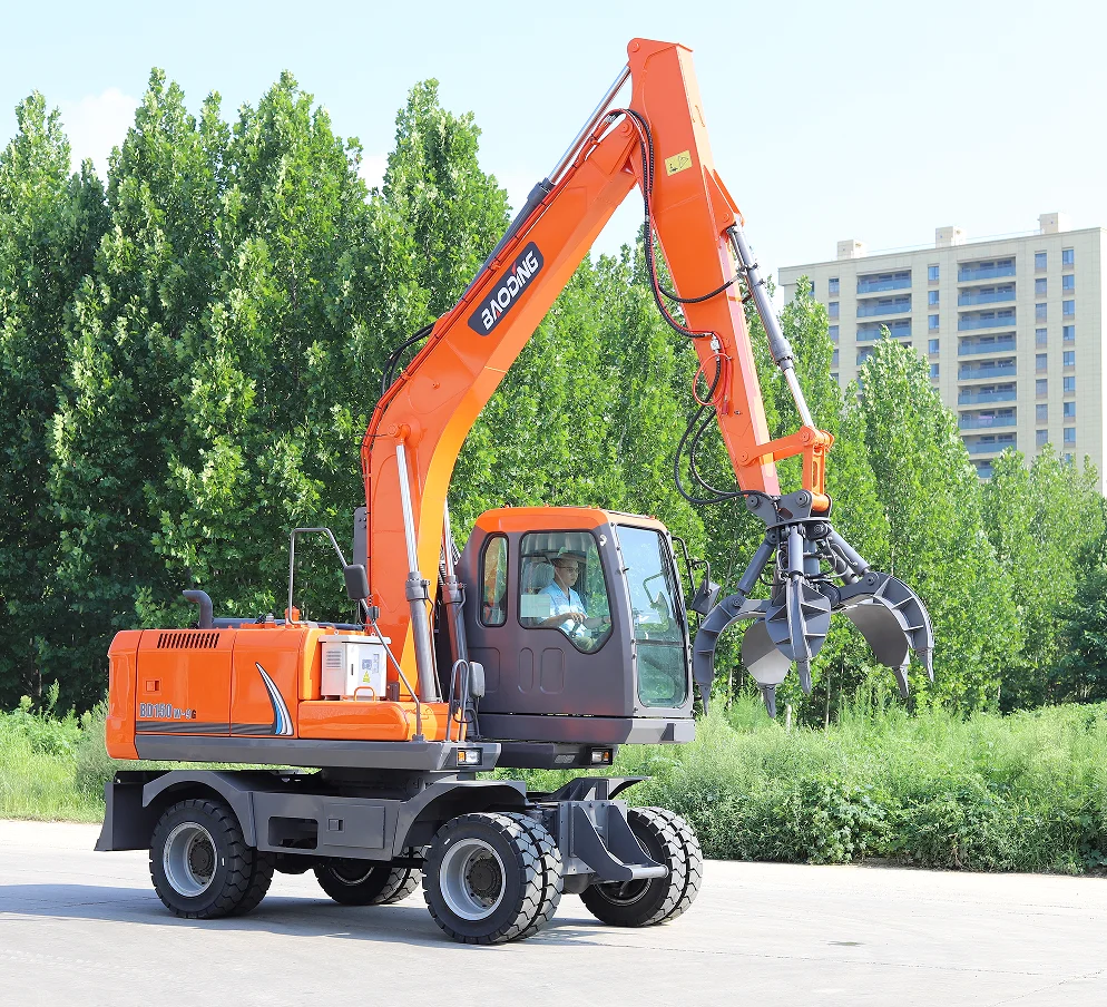 Колесный экскаватор 2*4 твердые шины 0 7 CBM ковш Cummins двигатель Kawasaki гидравлический зажим для утюга сливы 15 тонн