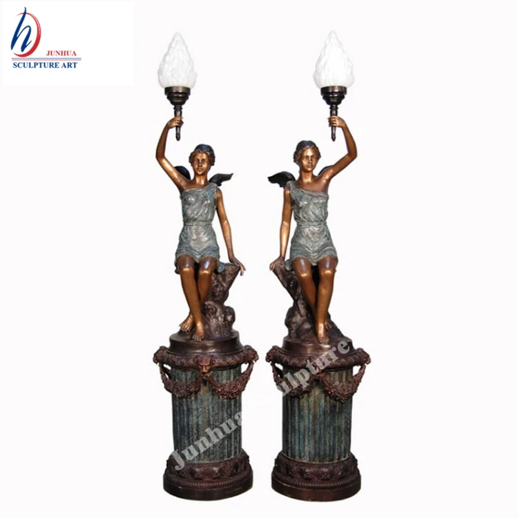 Home decoration large life size bronze ladies lamp statue for sale