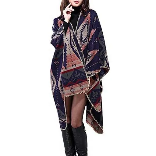 2022 European And American Fashion Split Big Shawl Cloak Retro Fashion Simple Shawl Woman
