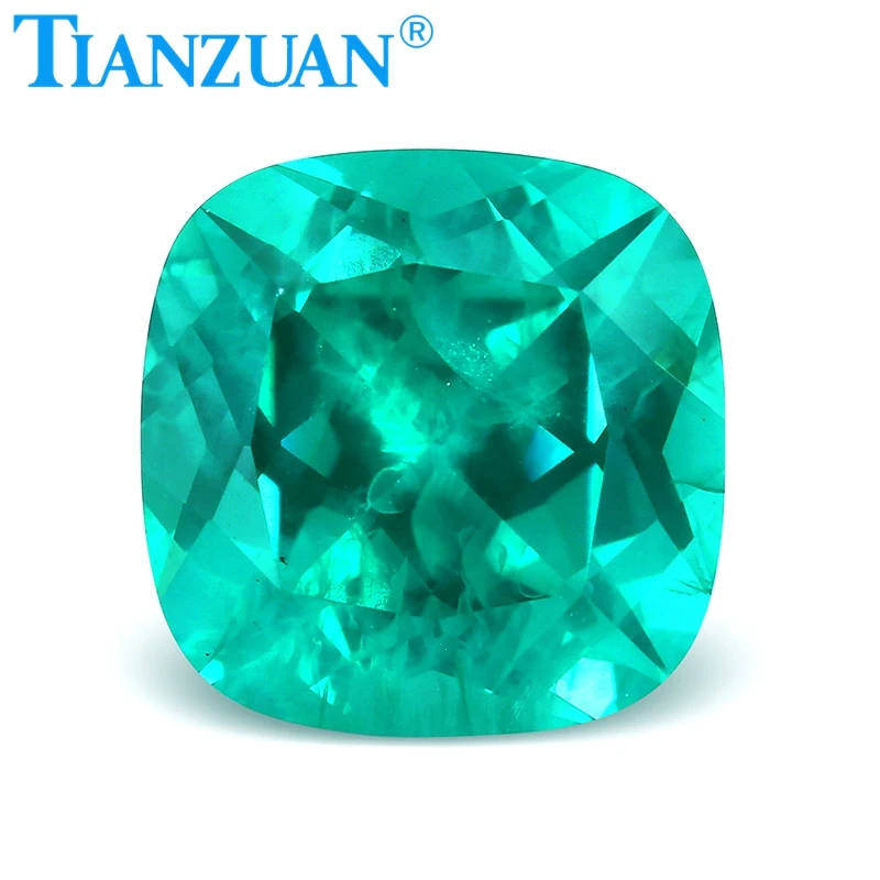 Cushion shape lab grown Paraiba color Yttrium Aluminum Garnet Cultivated Tsavorite with inclusions artificial gem stone
