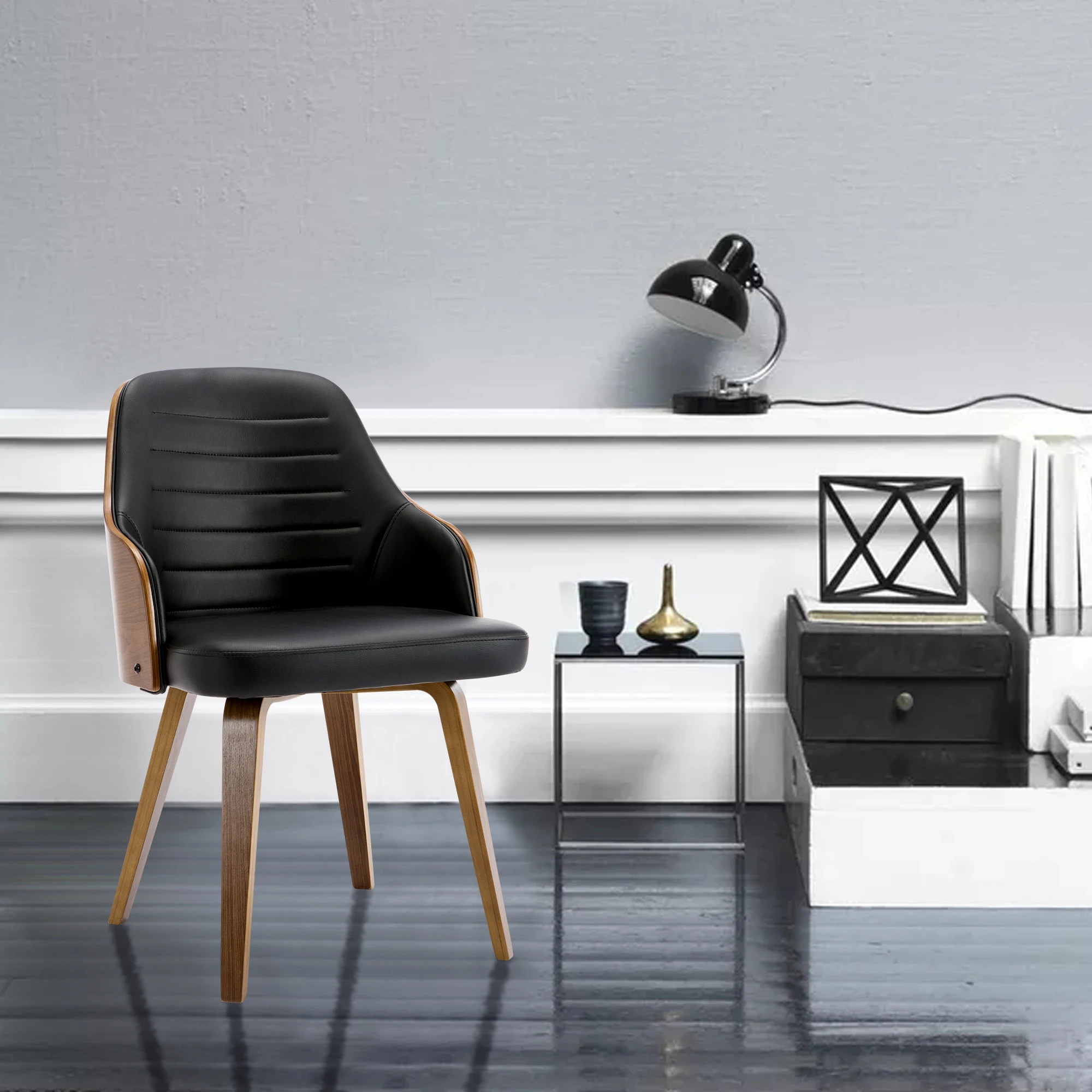 High Quality PU Leather Upholstery Industrial Vintage Wood Dining Chair