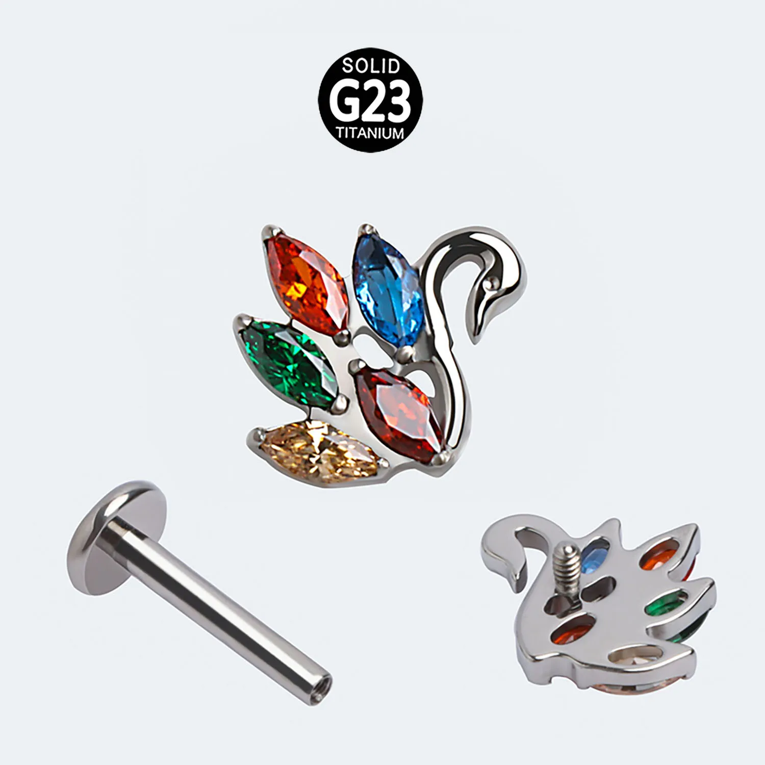 ASTM F136 G23 титановая Лебедь верхняя внутренняя нить Labret серьги-гвоздики пирсинг ювелирные изделия