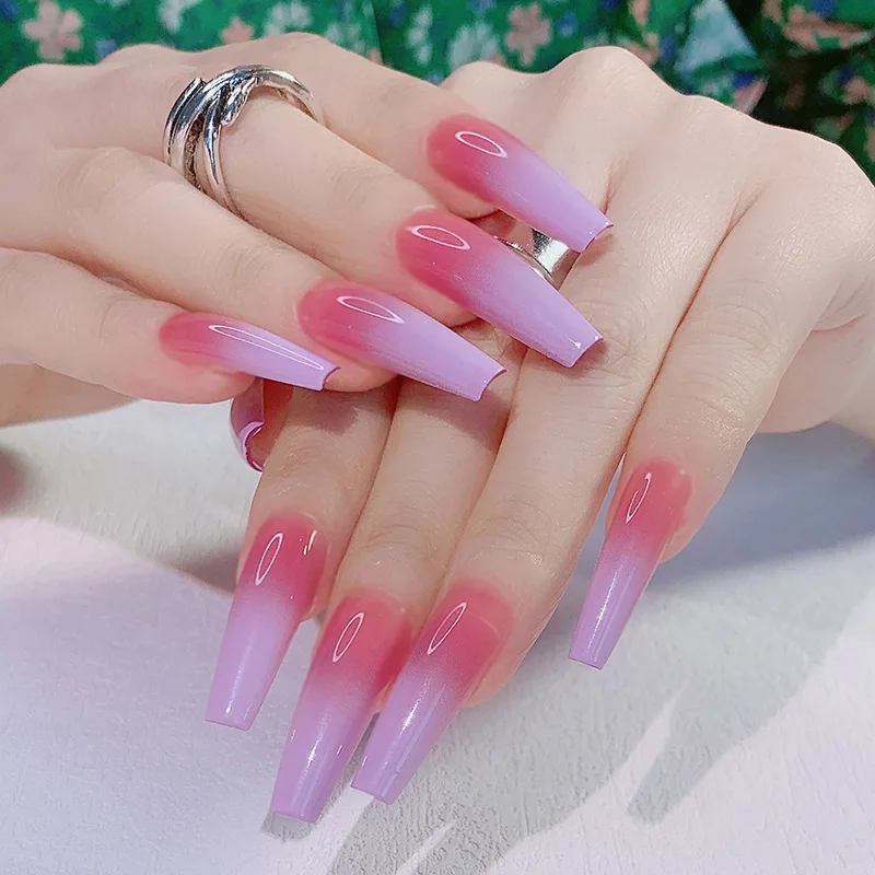 Hot Sale Solid Color 24Pcs Gradient Super Long Ballet Nail Tips Finished Nail Art Patches Wear Nails