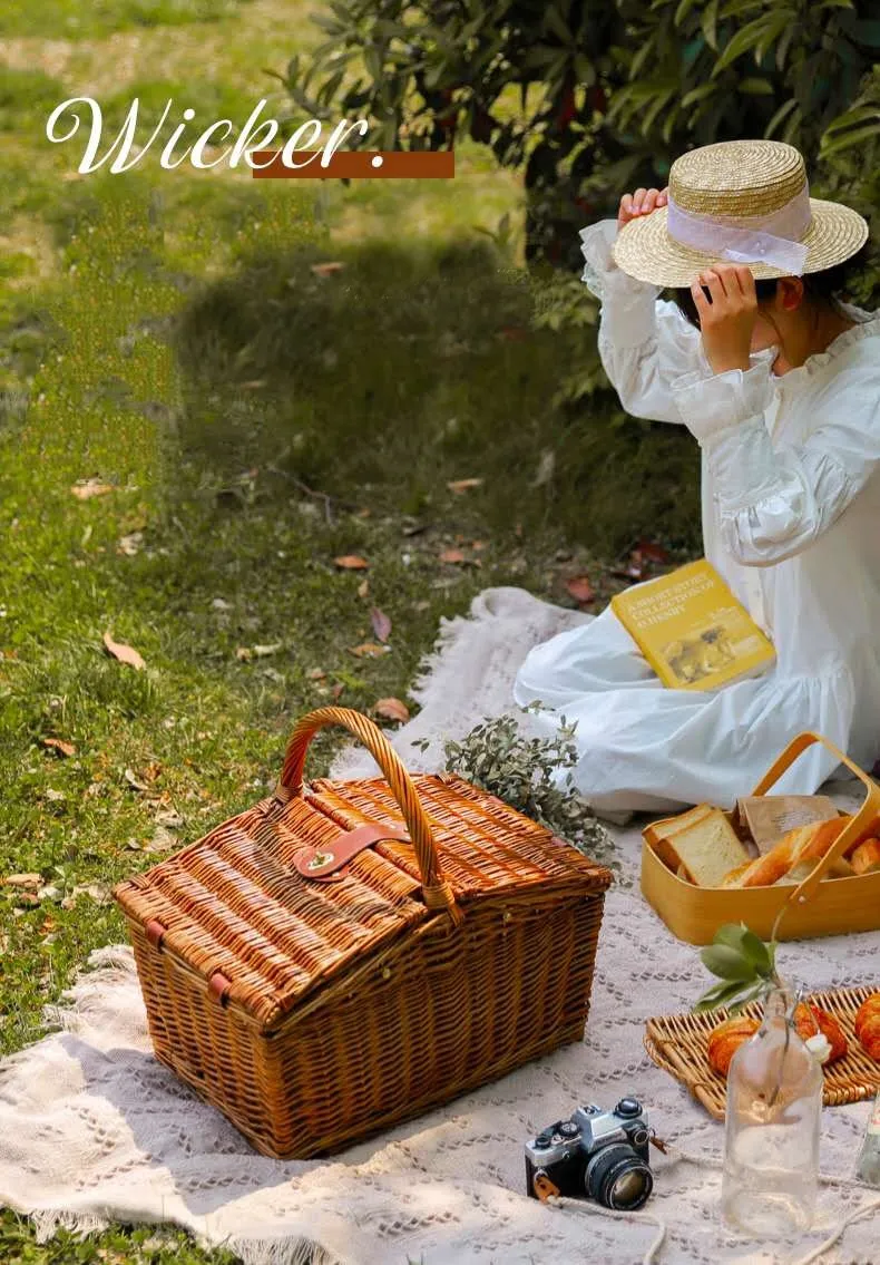 
Hot seller wicker basket hand basket picnic basket for four 