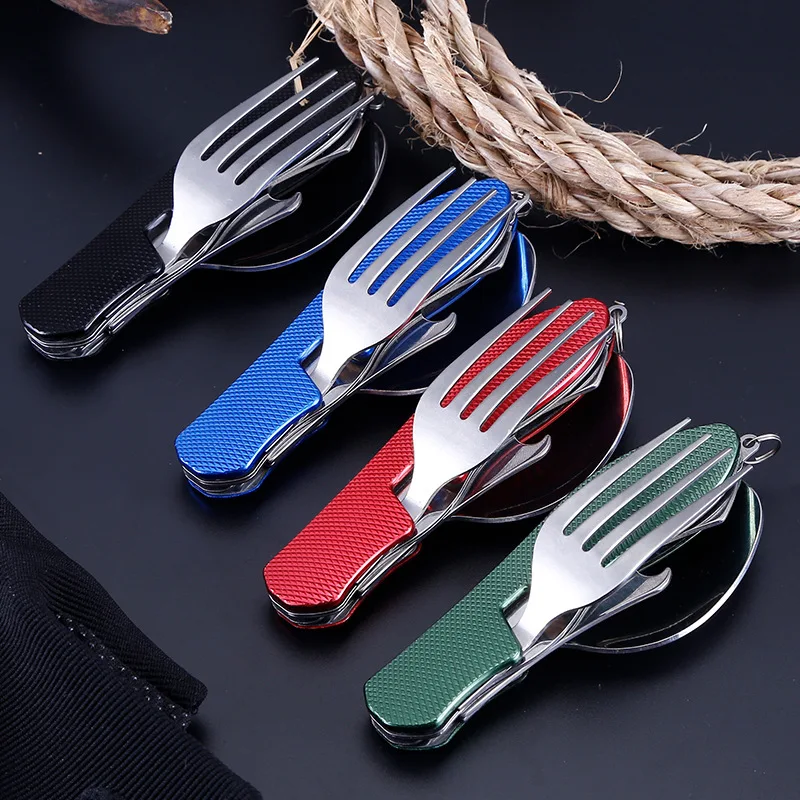 Camping Stainless Steel Cutlery Travel cutlery Functional Utensil Outdoor Spoon Fork Knife Foldable cutlery set