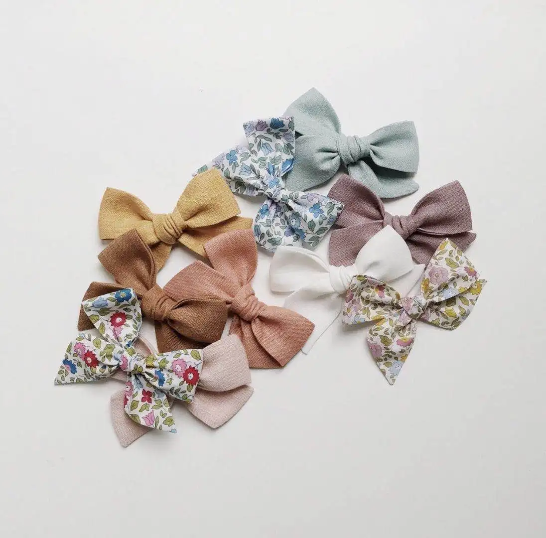 Детские заколки для волос ручной работы с цветочным рисунком для девочек, заколки для волос ручной работы, льняной бант с зажимами