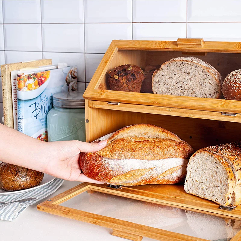 Большая бамбуковая коробка для хлеба со складной крышкой Кухонный Контейнер хранения продуктов угловой держатель