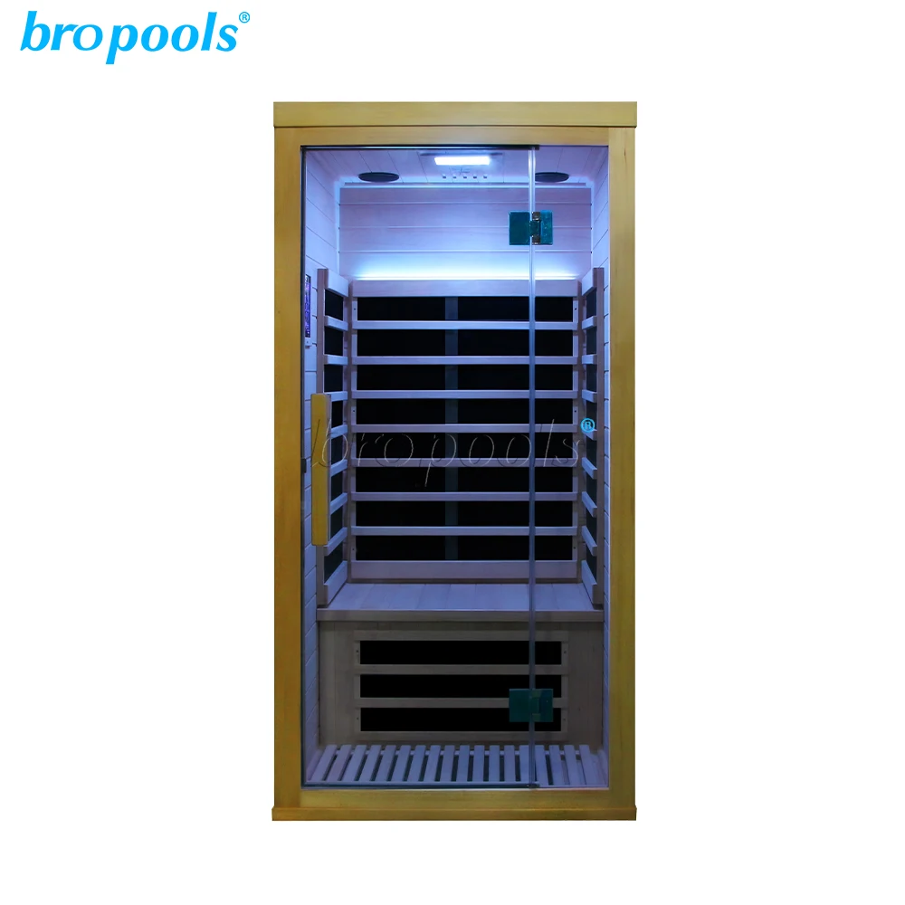 Bropool Modern 1-Person Home Use Infrared Sauna Touch Control Panel 220V Wooden Construction Far Infrared Sauna