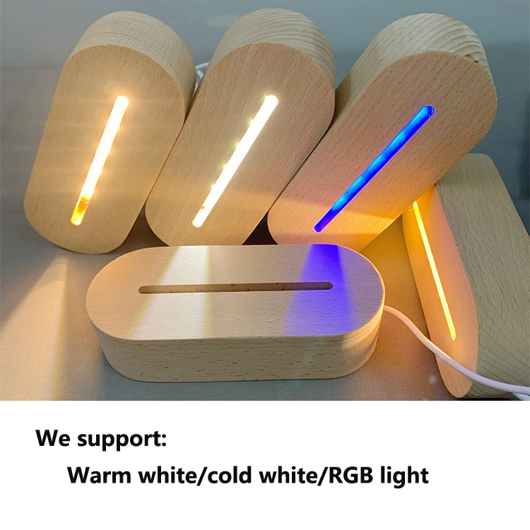 Wholesale China Wood Night USB Charge LED RGB Wooden Light Lamp Base 3D Night Light with Different Colors