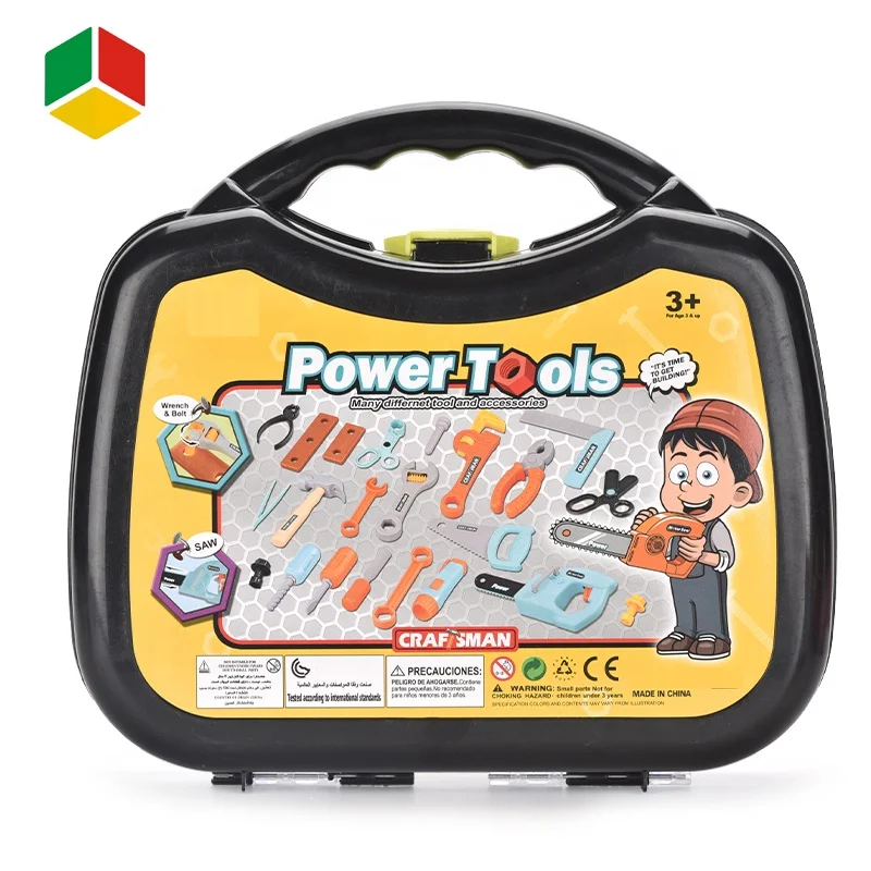 QS Toys Easy Carry Pretend Play Work Case Kit Hand Repair Plastic Toy Tool Set