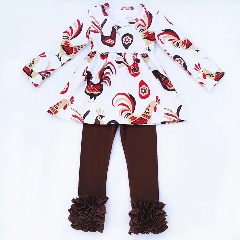 Toddler clothing for Thanksgiving Day winter baby clothes high quality clothing Turkey printed ruffle dress sets for holiday