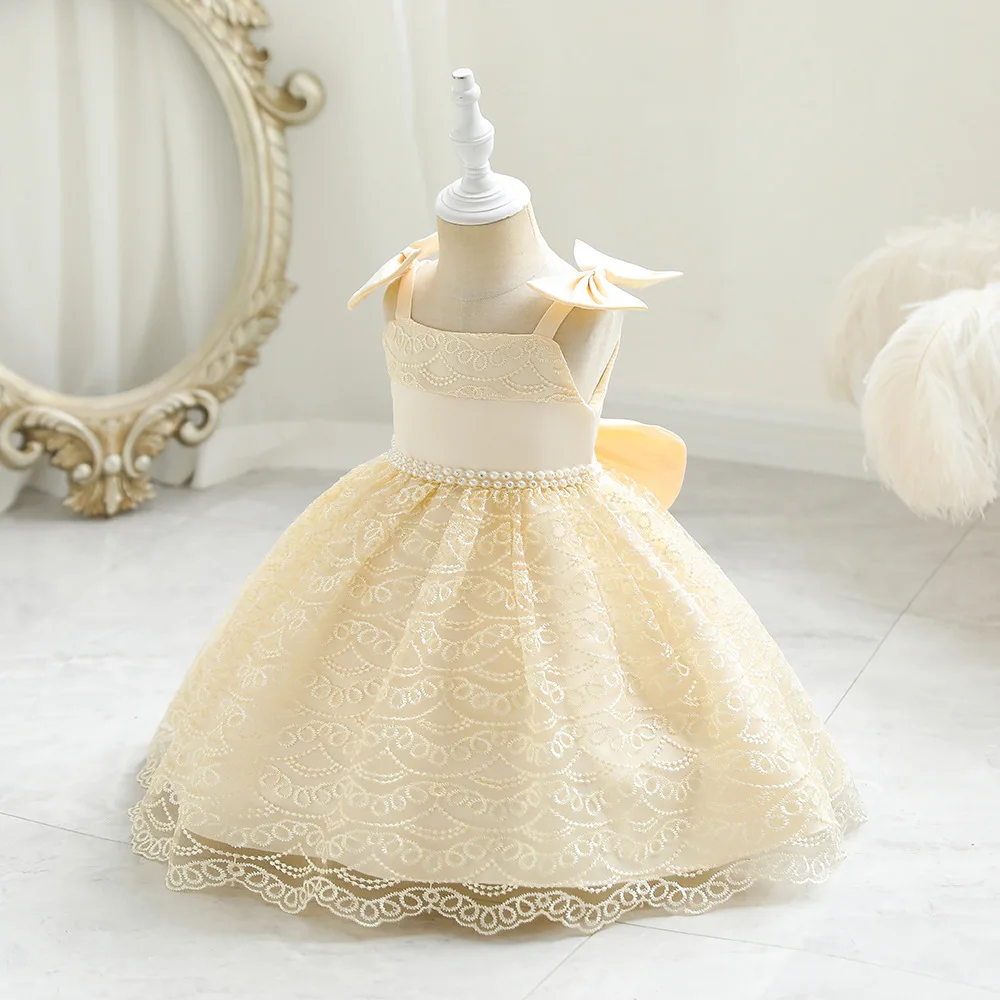 2023 Toddler Baby Girls Summer Off shoulder Dresses Princess 1 Year Birthday Party Dress Elegant Kids Christmas Wedding Costume