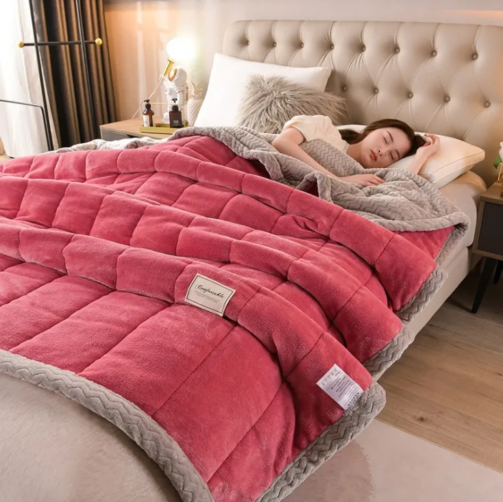 Thick Heavy Milk Fleece Triple Cotton Blanket For Winter King Size Heavy Throw Blanket Flannel And Sherpa Blanket