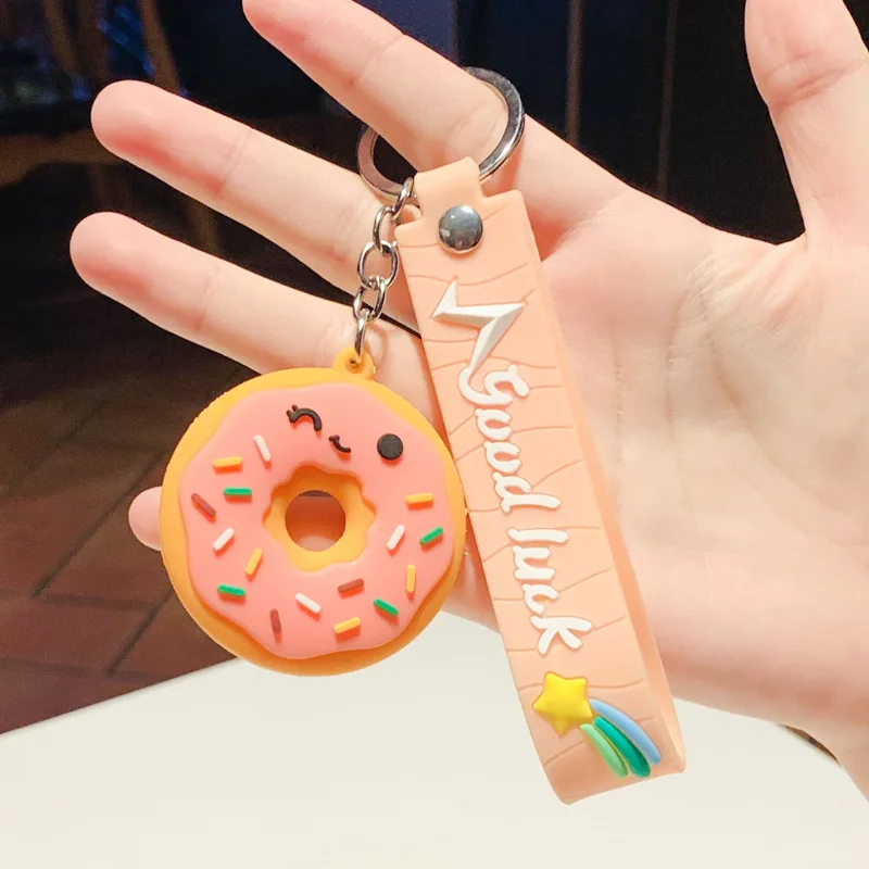3D pvc Sweet Donut  Food Keychain for Sweet Donut Theme Party Favors Pendant for Kid Toy Ornament Souvenirs Gift Food key chain