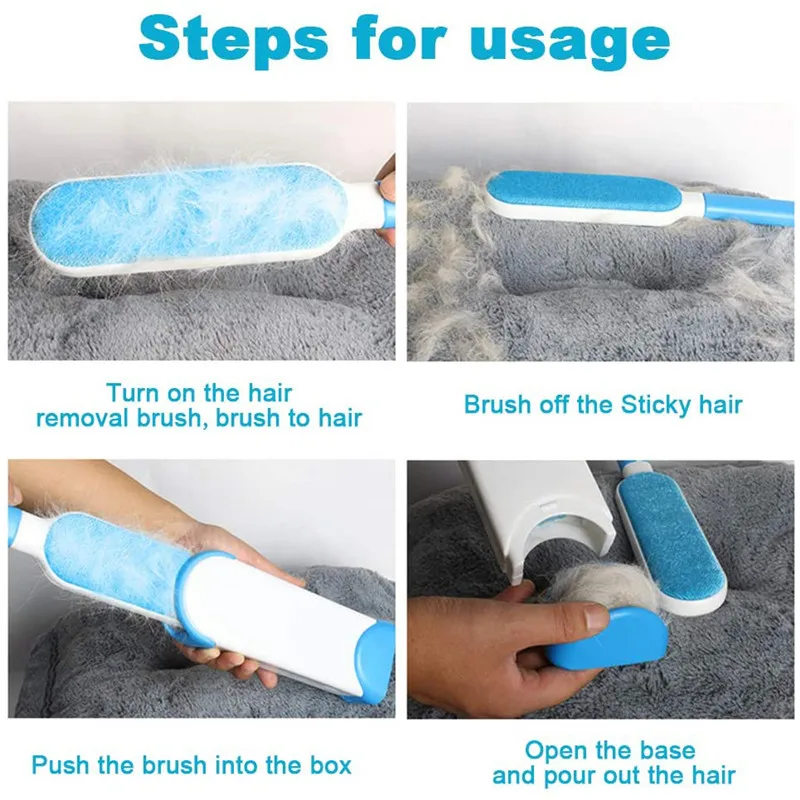 Pet Hair Remover Lint Brush With Self-Cleaning Base, Improved Handle, Double-sided Fur Brush for Dog and Cat